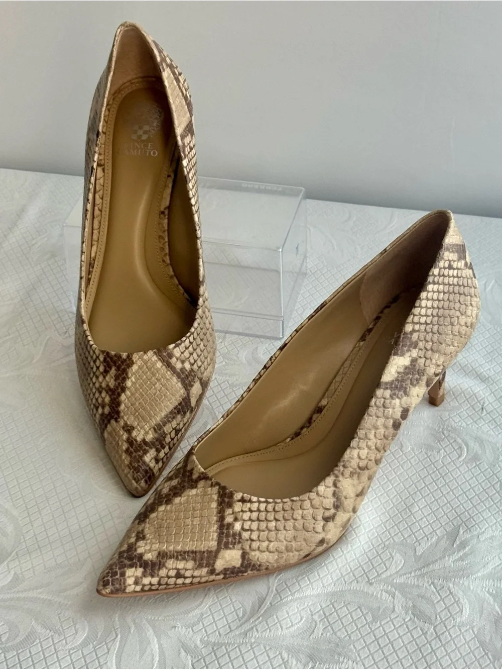 SOLD! Vince Camuto Beige Snake-Print Pointed Toe Pumps